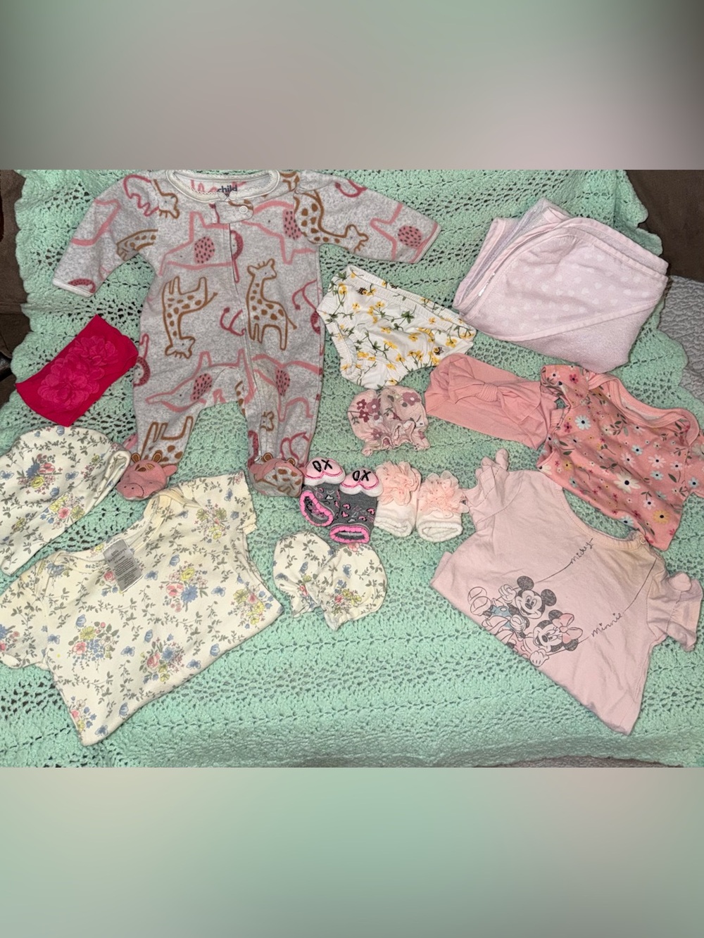 0-3 month infant girl clothing and accessory bundle